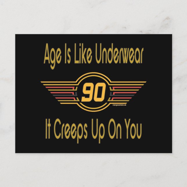 Postal Graciosos regalos de cumpleaños número 90. La edad (Anverso)