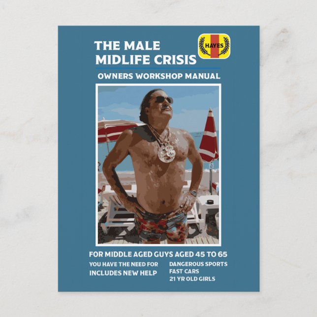 Postal Graciosos regalos masculinos de crisis de vida med (Anverso)