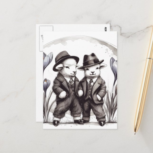 Postal Graciosos y añejos cortos de pascua en traje (Anverso/Reverso In Situ)