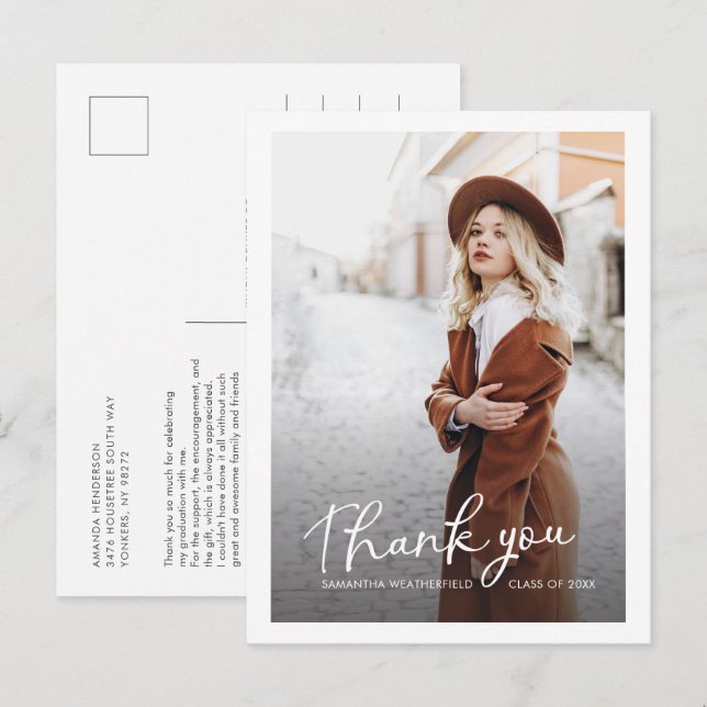 Postal Grad Multi Photo Modern Graduation Gracias (Anverso / Reverso)