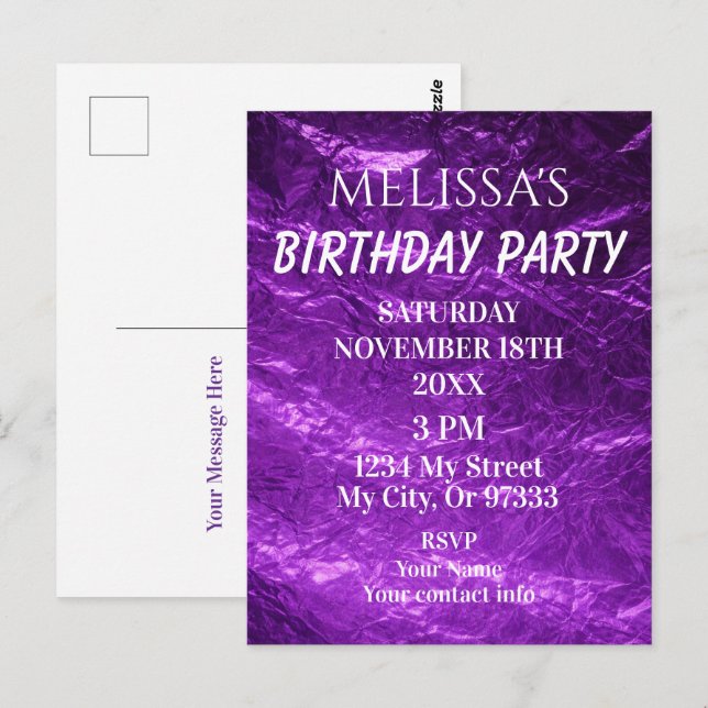 Postal Gradient Deep Purple Birthday Invitation (Anverso / Reverso)