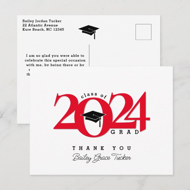 Postal Grado de año de clase Tassel Red Graduation Gracia (Anverso / Reverso)