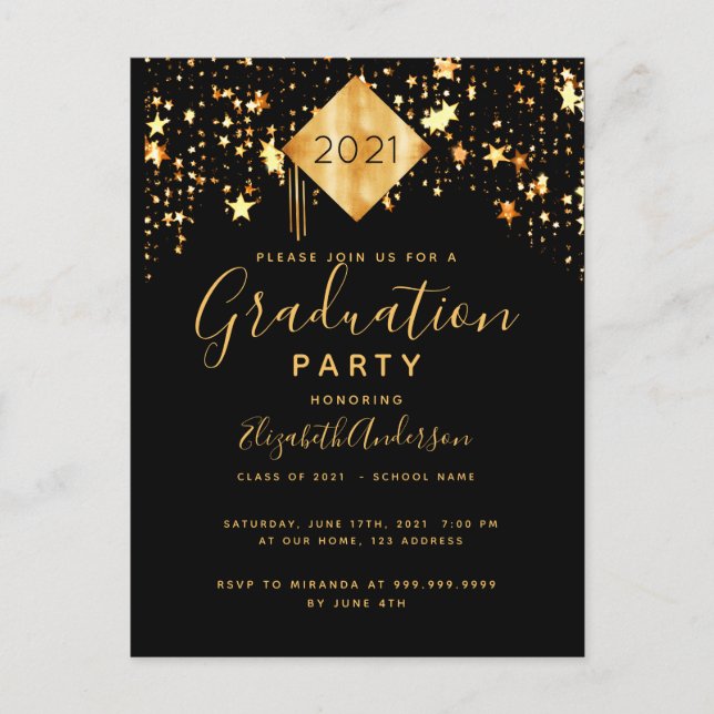 Postal Graduación 2021 estrellas fiesta de oro negro supe (Anverso)