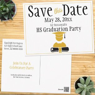 Postal Graduación Ahorra La Fecha Minimalista Oro Negro