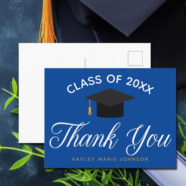 Postal Graduación Azul Graduado Personalizado Gracias (Subido por el creador)