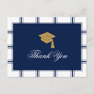 Postal Graduación azul moderna Gracias