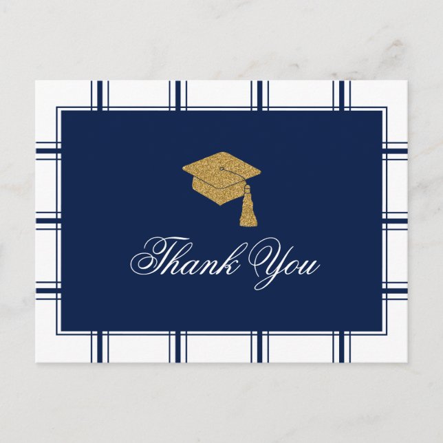 Postal Graduación azul moderna Gracias (Anverso)