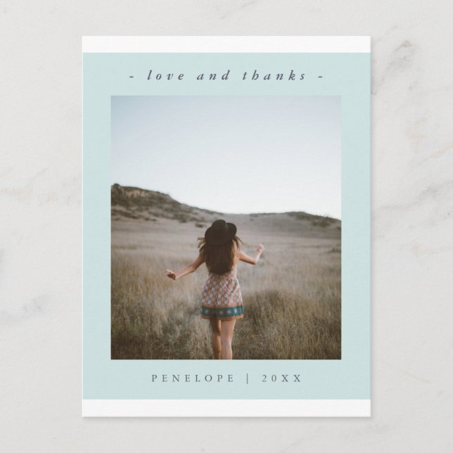 Postal Graduación azul simple Gracias Foto (Anverso)