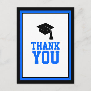Postal Graduación azul y negro Gracias