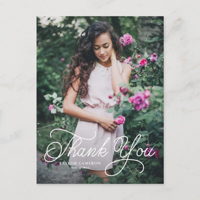 Postal Graduación caligráfica manuscrita Gracias (Anverso)