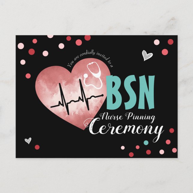 Postal Graduación Ceremonia de posología Corazón Rosa (Anverso)