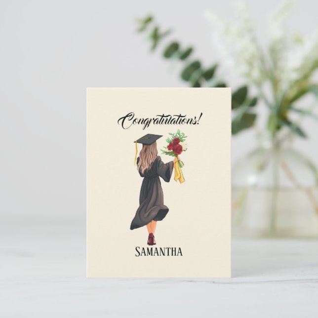 Postal Graduación de acuarela personalizada (Anverso de pie)