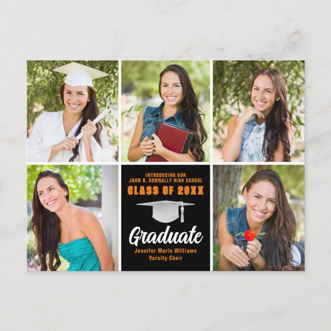 Postal Graduación de Collage de fotos de graduado negro n (Anverso)