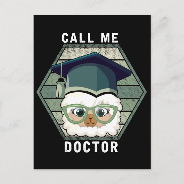 Postal Graduación de Doctor PHD Llama Alpaca Divertida (Anverso)