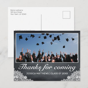 Postal Graduación de encaje en pizarra gracias por venir 