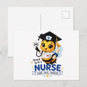 Postal Graduación de Enfermera Abeja Kawaii Adorable 2026
