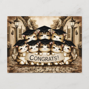 Postal Graduación de felicitaciones gatos vintage