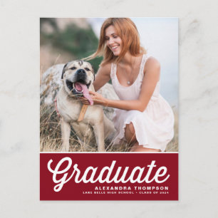 Postal Graduación de Foto con Letra Retro Negrita Roja