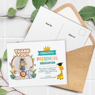 Postal Graduación de foto de preescolar animal Gracias