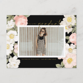 Postal Graduación de foto negra de las flores de época pa