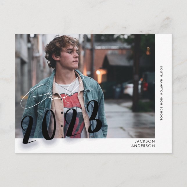 Postal Graduación de fotografía casual de estudiantes con (Anverso)