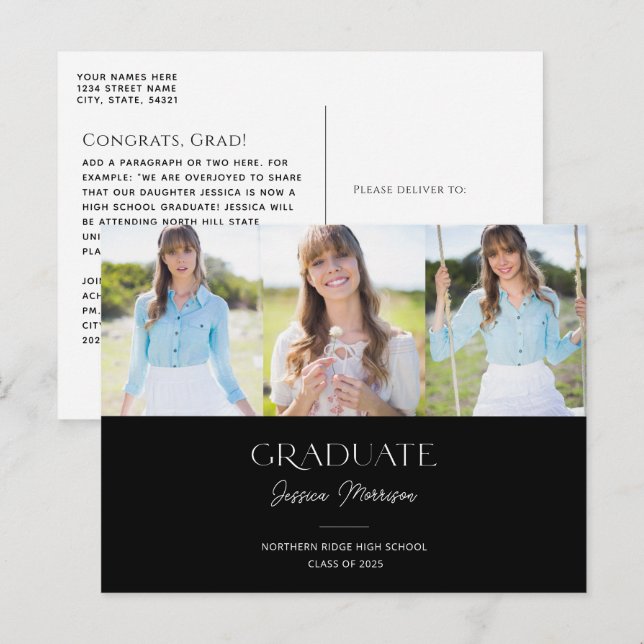 Postal Graduación de fotografías múltiples en blanco y ne (Anverso / Reverso)