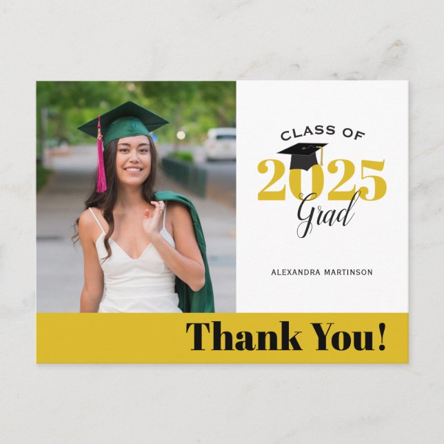 Postal Graduación de fotos de oro moderno Gracias (Anverso)