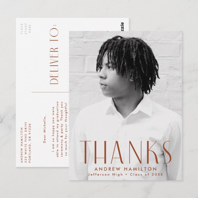 Postal Graduación de fotos de óxido moderno Gracias (Anverso / Reverso)