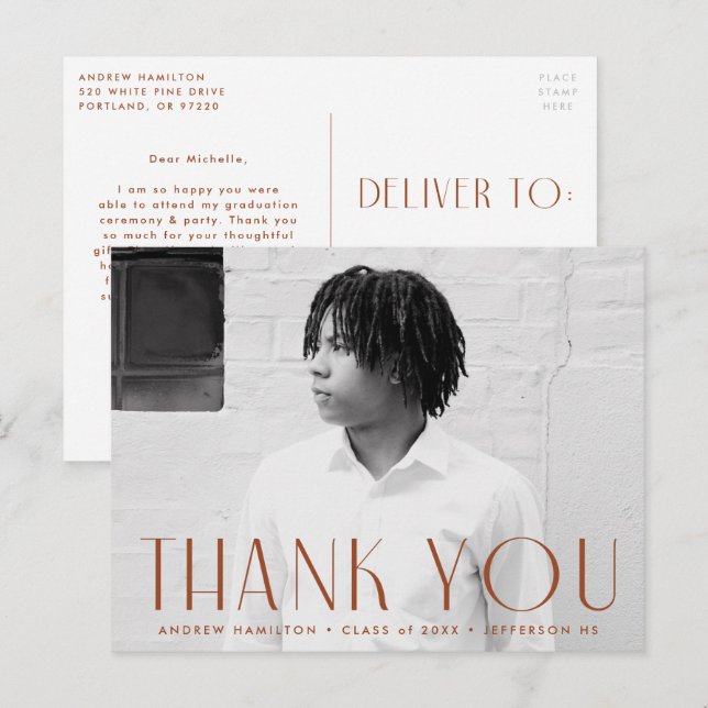 Postal Graduación de fotos de óxido moderno Gracias (Anverso / Reverso)