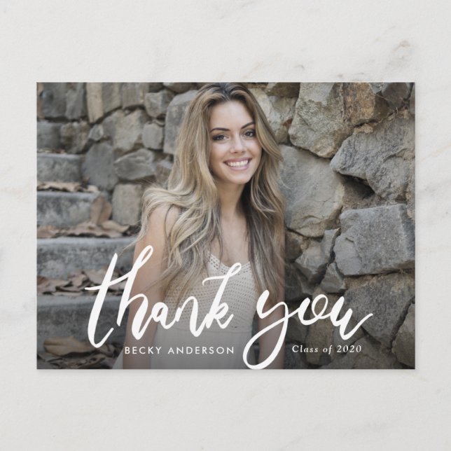 Postal Graduación de guión de pincel gracias (Anverso)