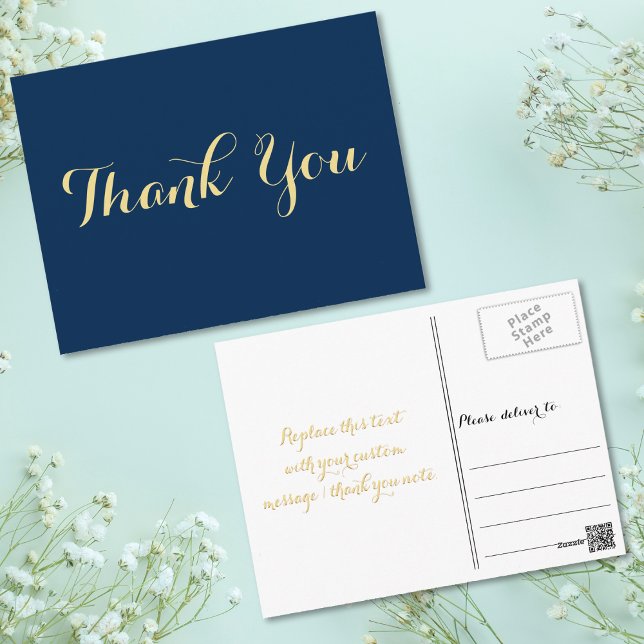 Postal Graduación de guión elegante personalizada Gracias (Personalized Elegant Script Graduation Thank You Postcard)