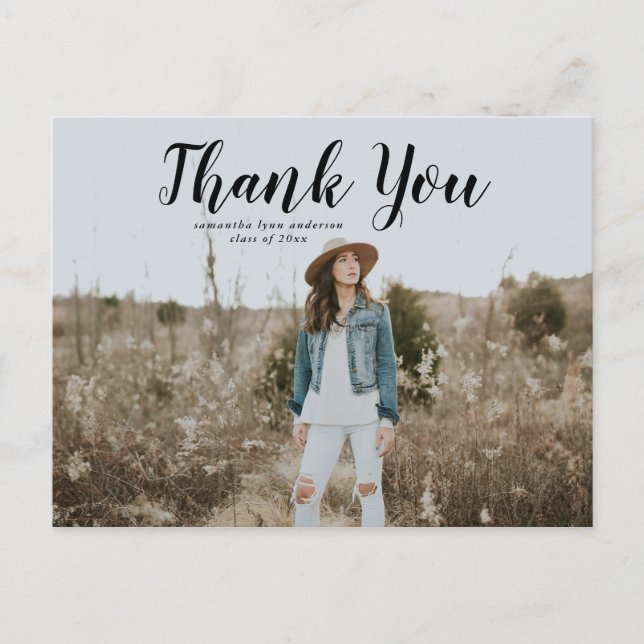 Postal Graduación de guión negro Gracias Postcard (Anverso)