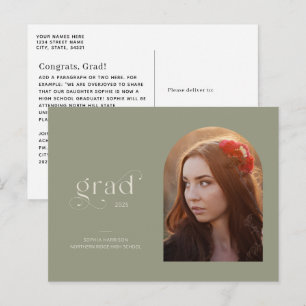 Postal Graduación de la foto de Minimal Arch Sage Green 2