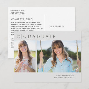 Postal Graduación de la foto en gris neutro de grado 2025