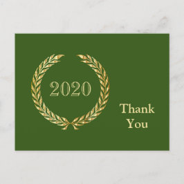 Postal Graduación de la guirnalda del oro Gracias Verde