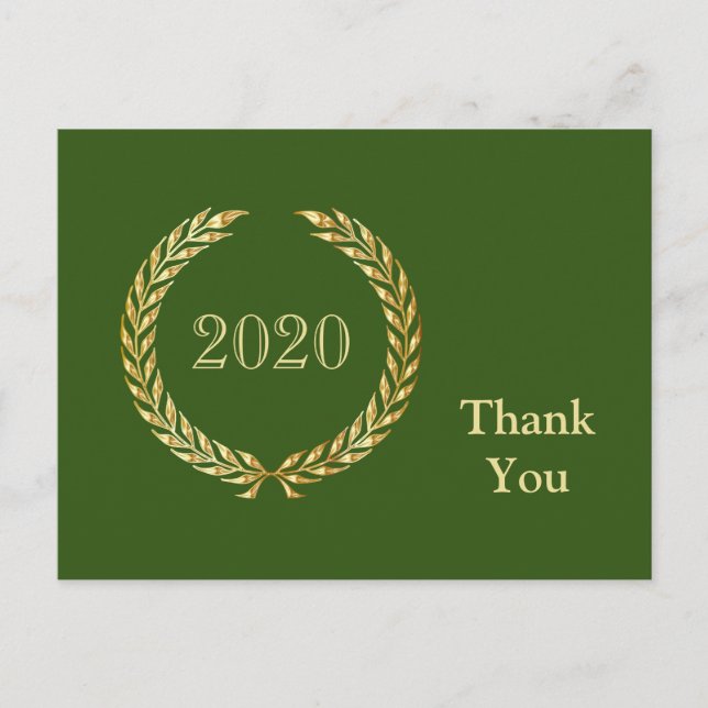 Postal Graduación de la guirnalda del oro Gracias Verde (Anverso)