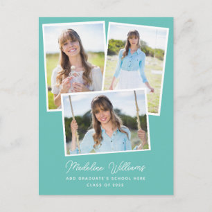 Postal Graduación de múltiples fotos de escritura Minimal