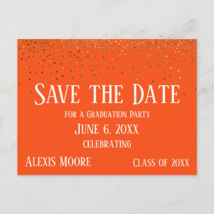 Postal Graduación de Naranja de Confetti Gold Save the Da