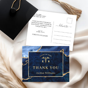 Postal Graduación de RN de Mármol Azul de Oro Moderno Gra