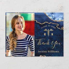 Postal Graduación de RN de Mármol Azul de Oro Moderno Gra