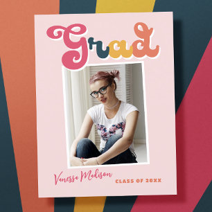Postal Graduación de Vintage al estilo retro de moda 1 Fo