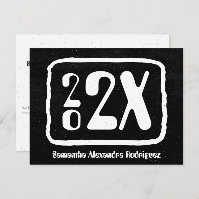 Postal Graduación del año de clase Funky Blanco y Negro (Anverso / Reverso)