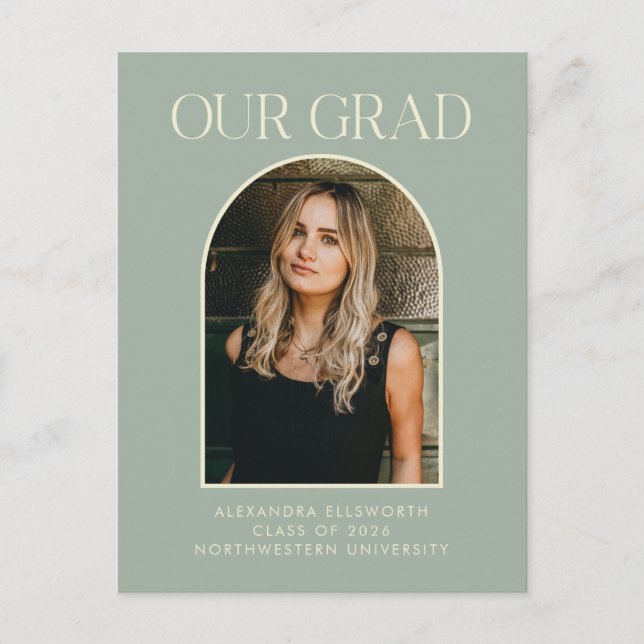 Postal Graduación del Arco Verde Sage de la foto moderna  (Anverso)