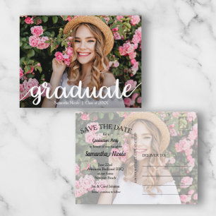 Postal Graduación Elegante de Script GUARDAR LA FECHA