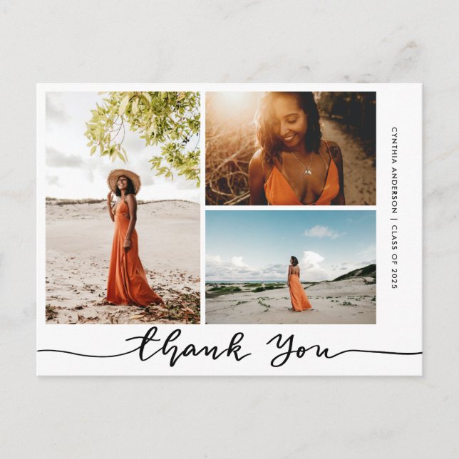 Postal Graduación Elegante Gracias Grad Foto (Anverso)