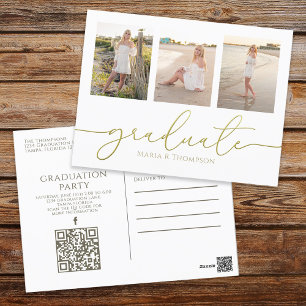 Postal Graduación Elegante Minimalista Código QR de Tres