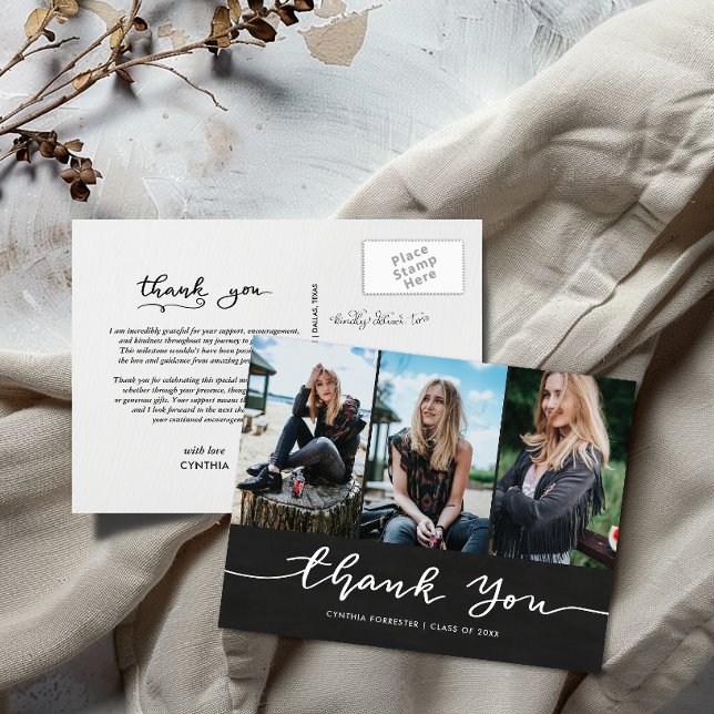 Postal Graduación en Chalkboard Gracias Foto Script (Subido por el creador)
