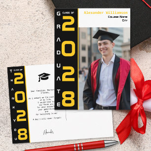 Postal Graduación Foto Agradecimiento Amarillo Negro Blan