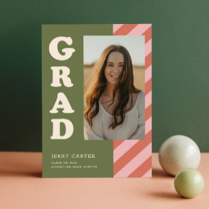 Postal Graduación Foto Grad Minimal Rojo Verde Agradecimi