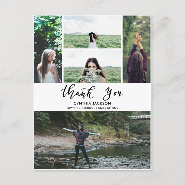 Postal Graduación Foto Mínima Gracias Script Casual (Anverso)